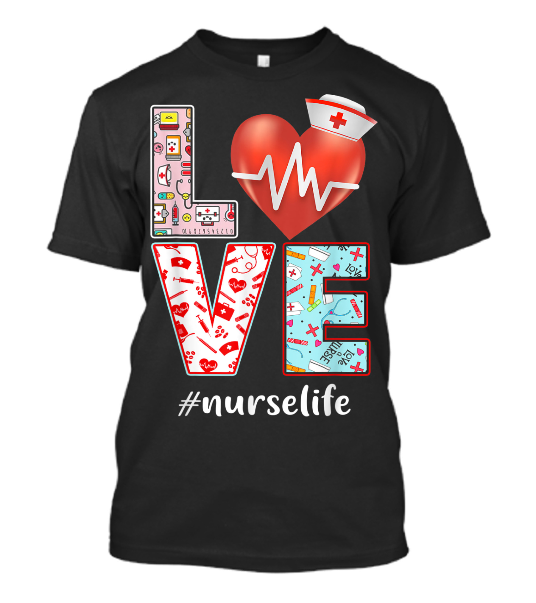 LOVE Heartbeat Nurselife Christmas Nursing T-Shirt