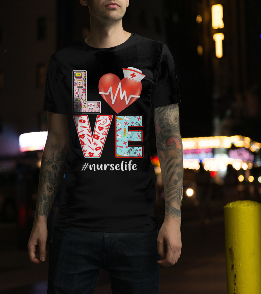 LOVE Heartbeat Nurselife Christmas Nursing T-Shirt