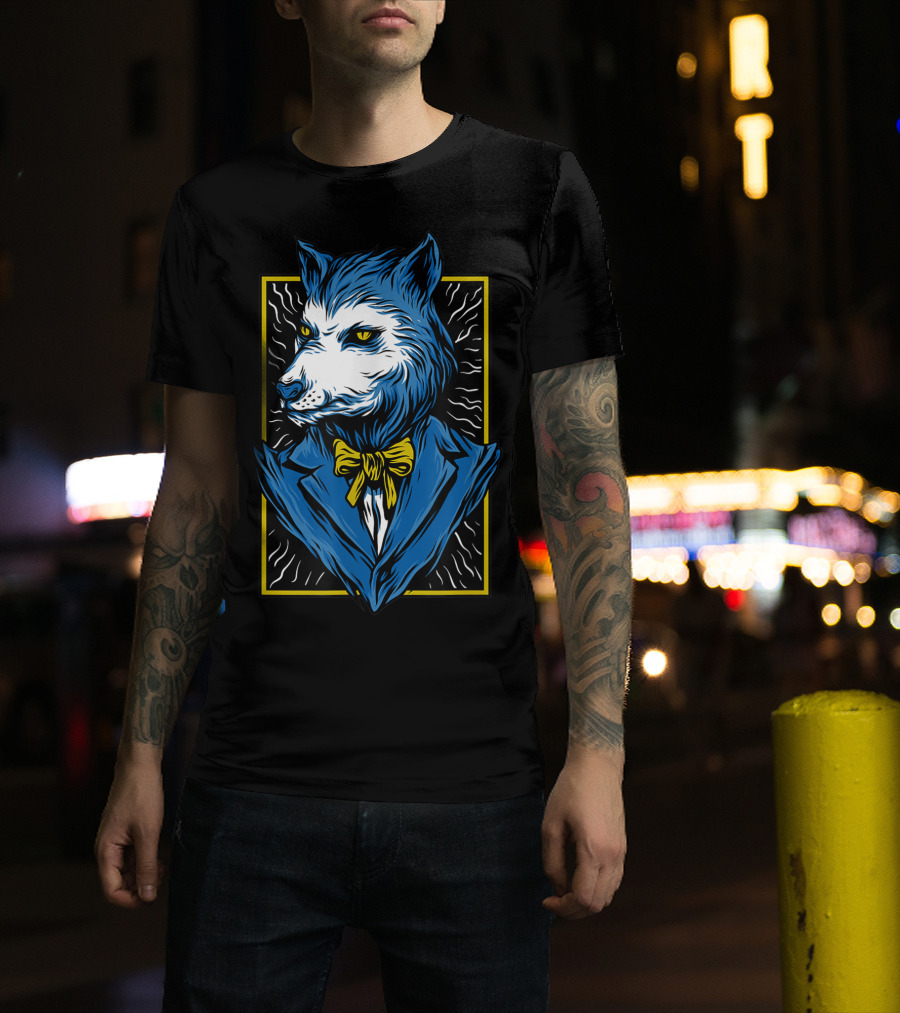 Mafia Don Dire Wolf Anthro In Suit With Yellow Bow Tie T-Shirt