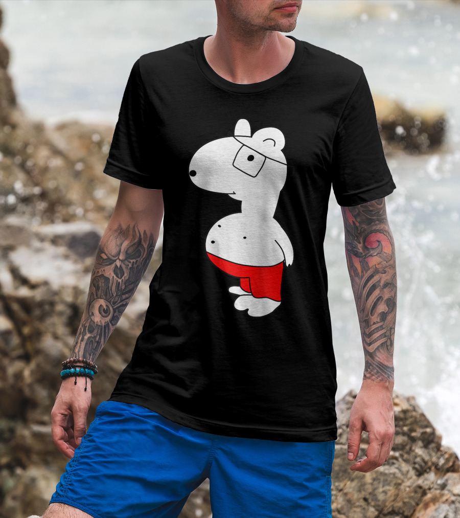 Marcuskun Bear Character With Glasses And Red Shorts T-Shirt