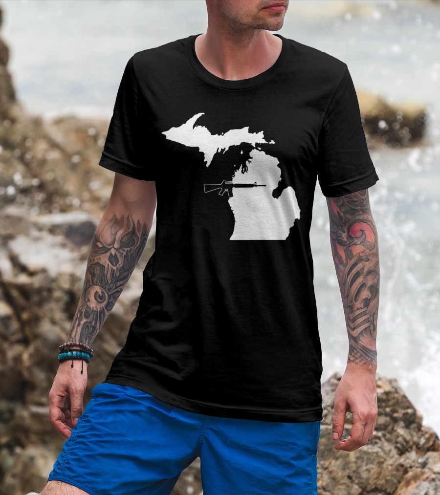 Michigan Shape With Tactical Gun T-Shirt