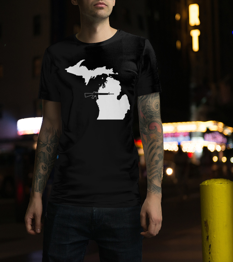 Michigan Shape With Tactical Gun T-Shirt
