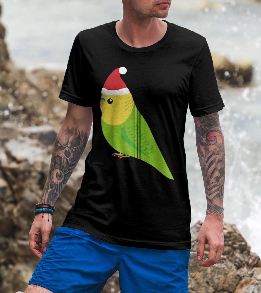 Parakeet Christmas Cute Budgie Bird Santa Hat T-Shirt