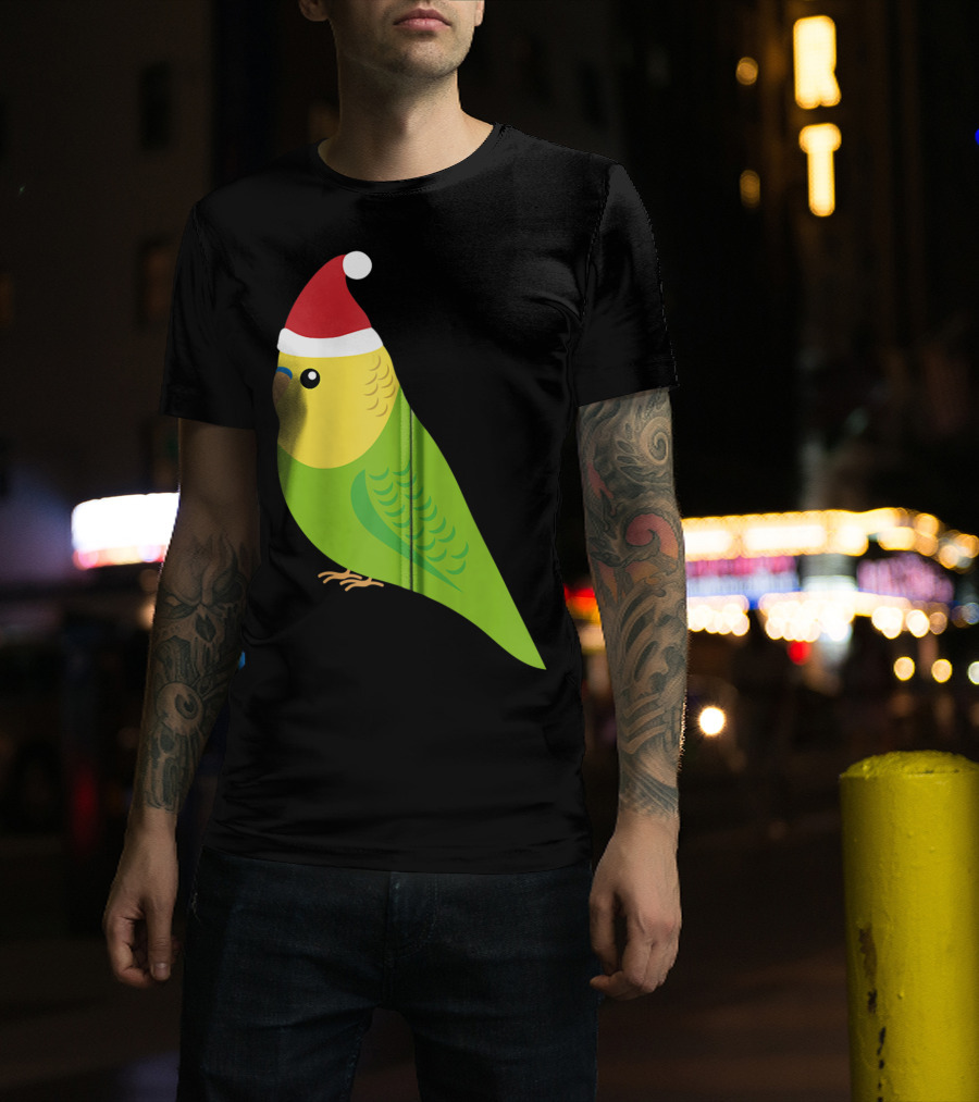 Parakeet Christmas Cute Budgie Bird Santa Hat T-Shirt