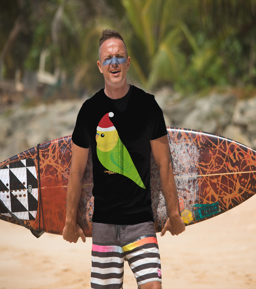 Parakeet Christmas Cute Budgie Bird Santa Hat T-Shirt