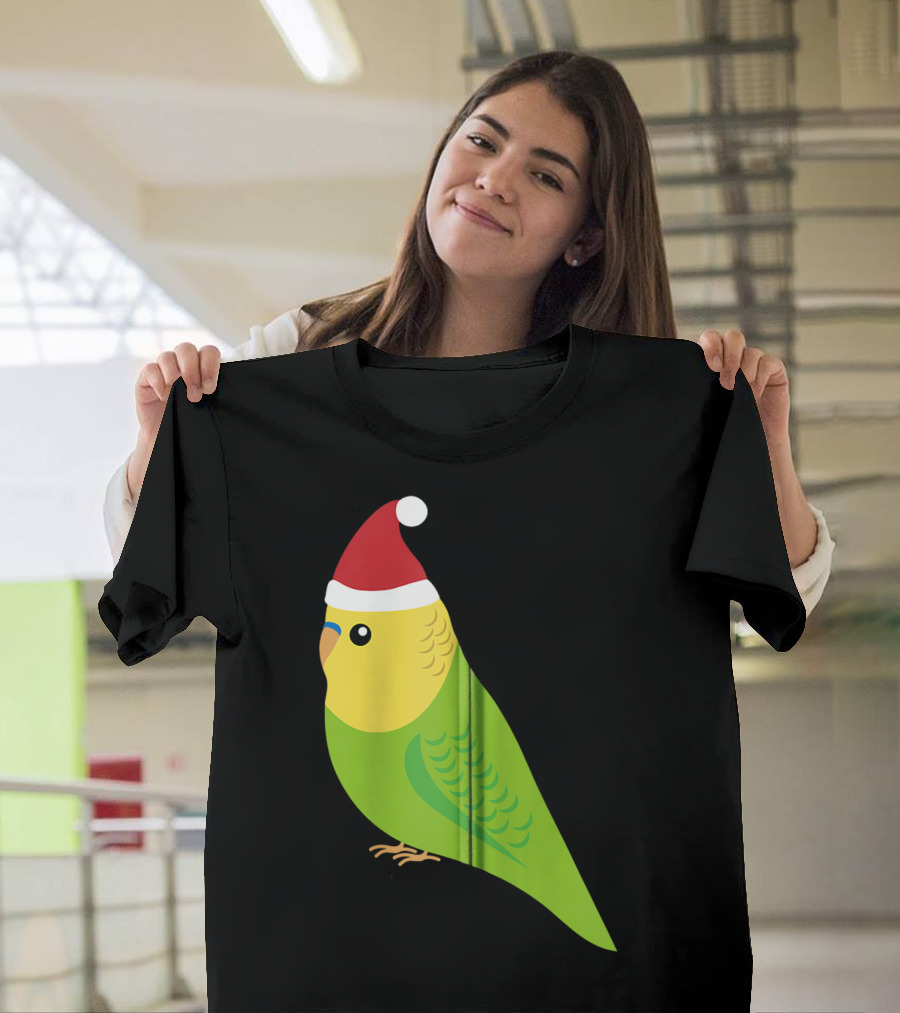 Parakeet Christmas Cute Budgie Bird Santa Hat T-Shirt