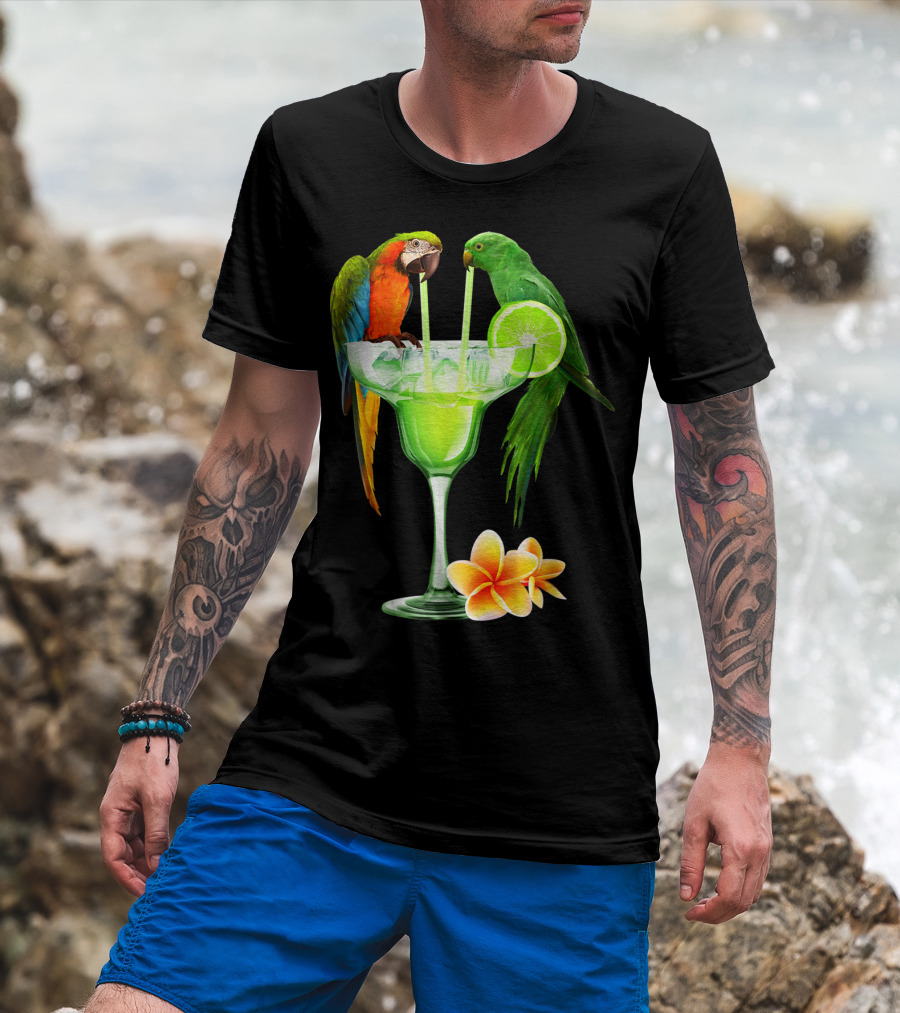 Parrots Enjoying Margaritas With Lime On Tropical Summer Vacation T-Shirt