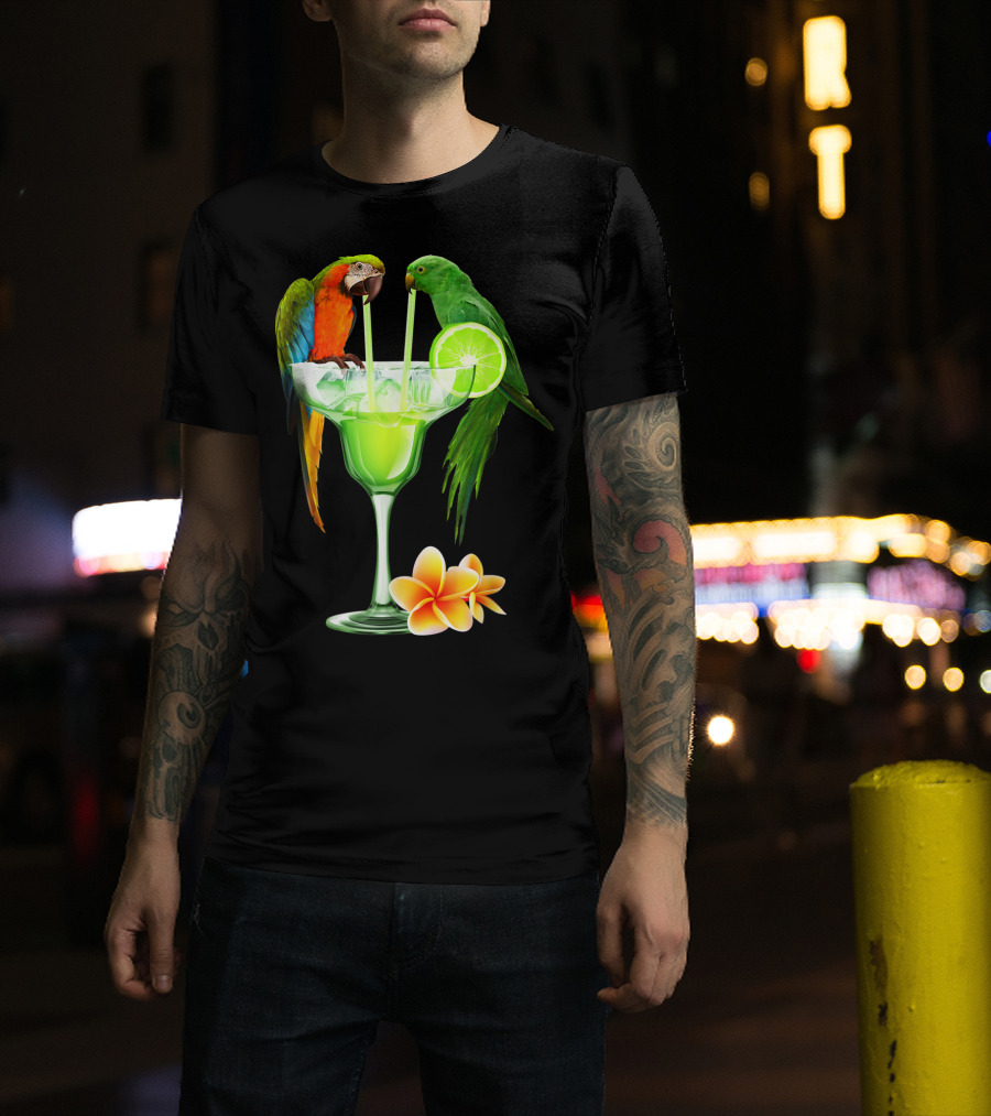 Parrots Enjoying Margaritas With Lime On Tropical Summer Vacation T-Shirt
