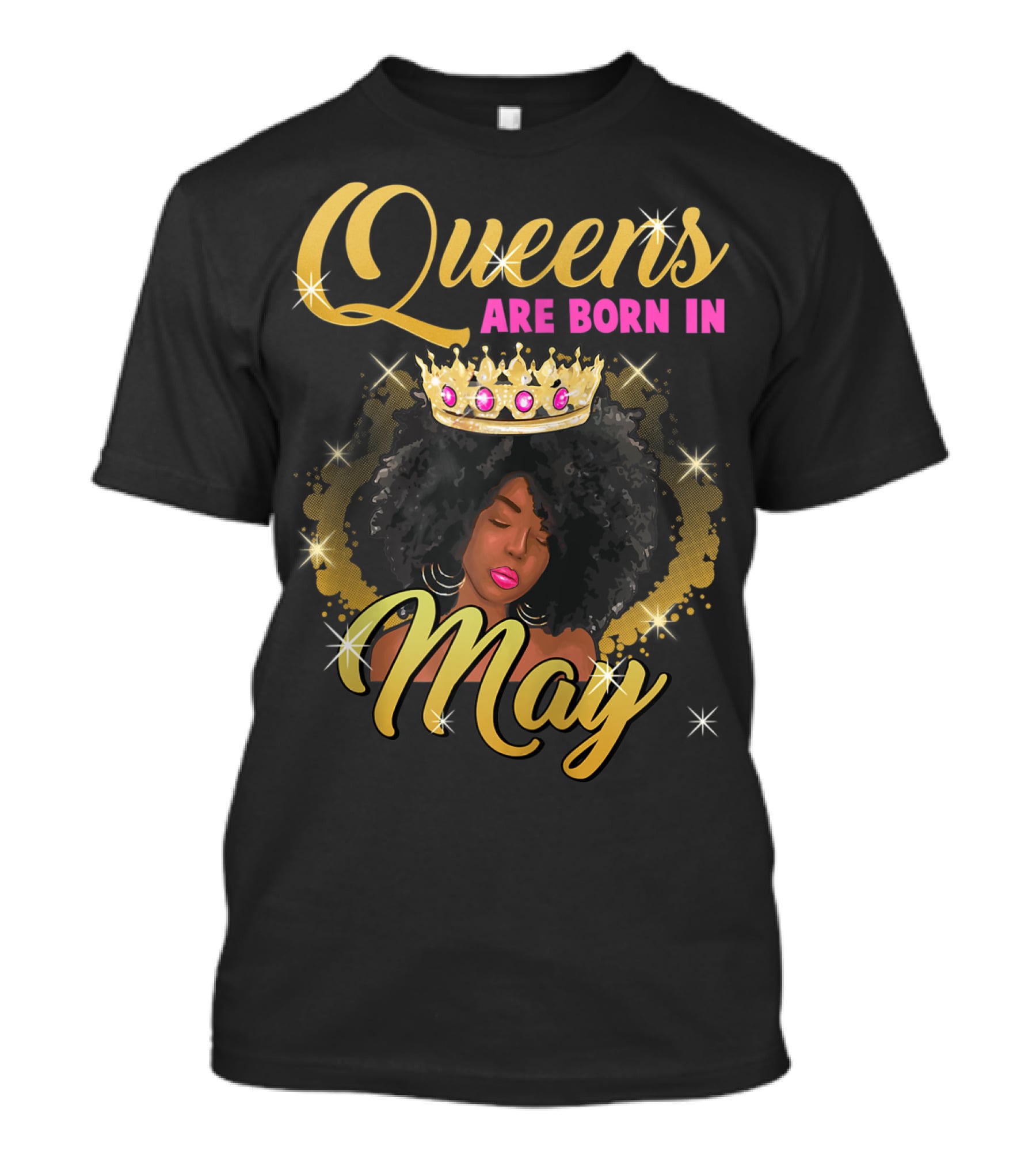 Queens Are Born In May Afro Crown Birthday T-Shirt