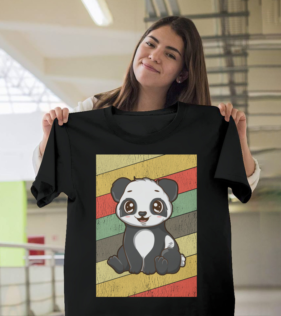 Retro Kawaii Panda Bear Vintage Stripe T-Shirt