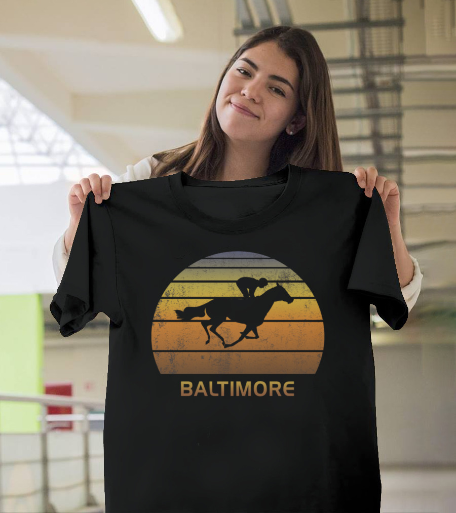 Baltimore Retro Horse Racing Sunset Maryland T-Shirt