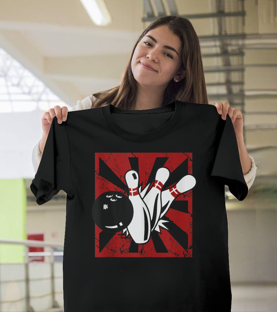 Retro Vintage Bowling Funny Striking Bowler Bowl Pins Explosion T-Shirt