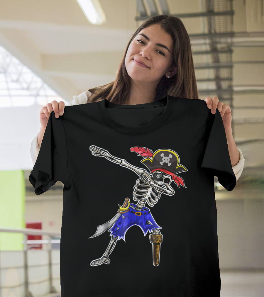 Dabbing Skeleton Pirate with Hook and Peg-Leg Halloween Costume T-Shirt