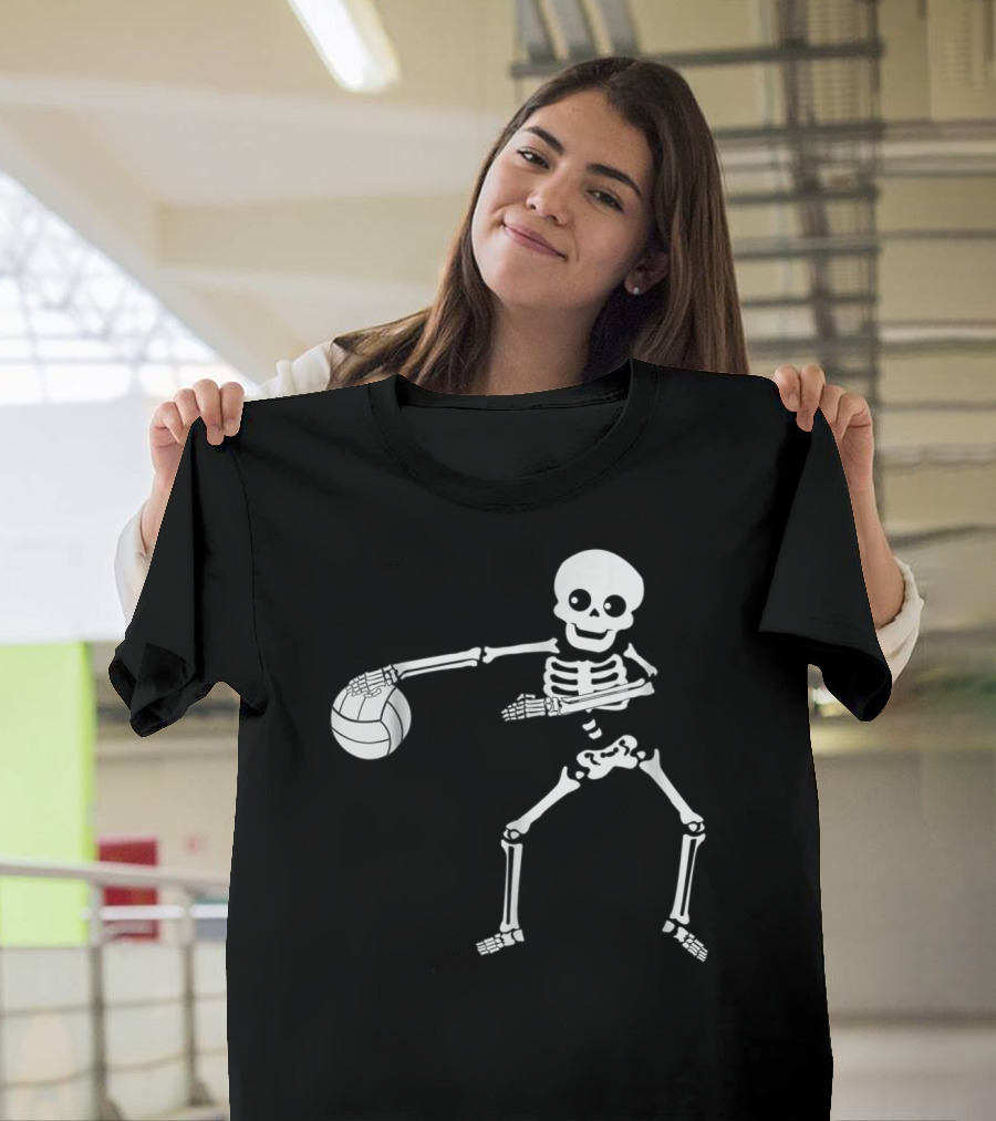 Flossing Skeleton Playing Volleyball Halloween T-Shirt