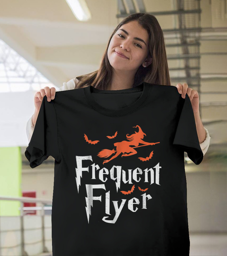 Frequent Flyer Halloween Witch with Bats T-Shirt