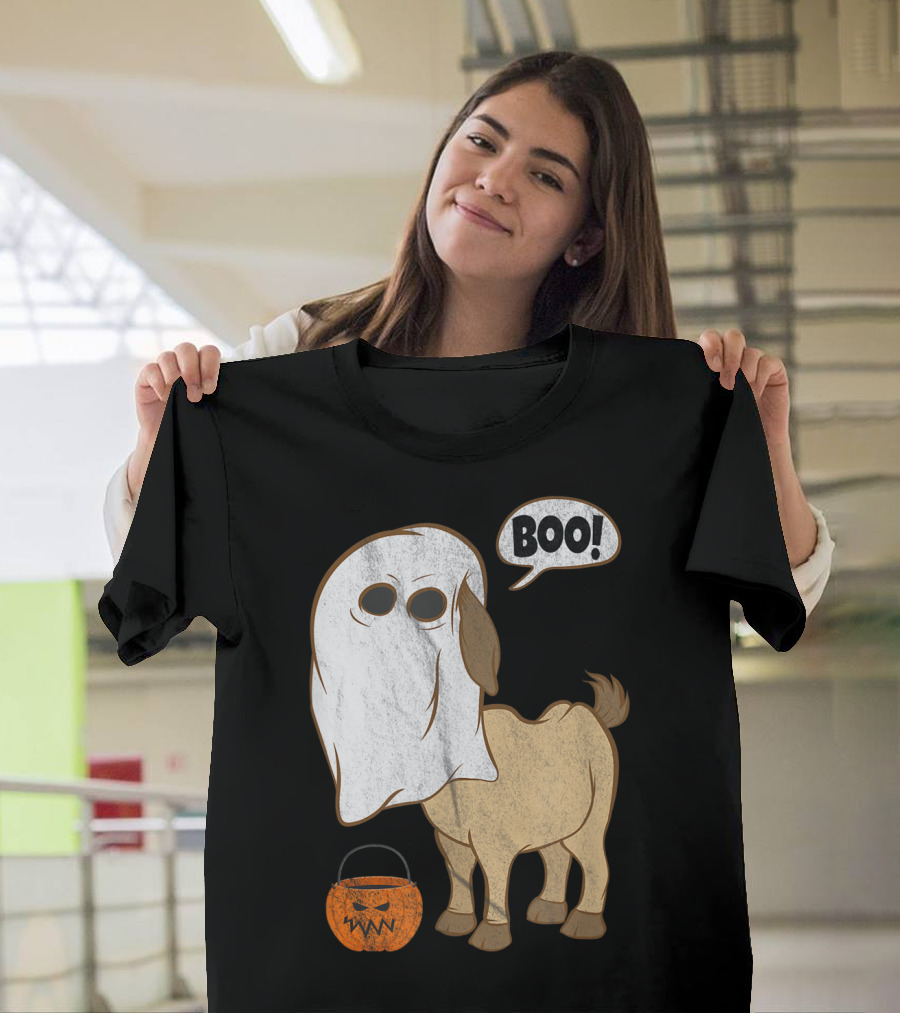 Boo Goat Ghost Costume With Pumpkin for Funny Halloween T-Shirt