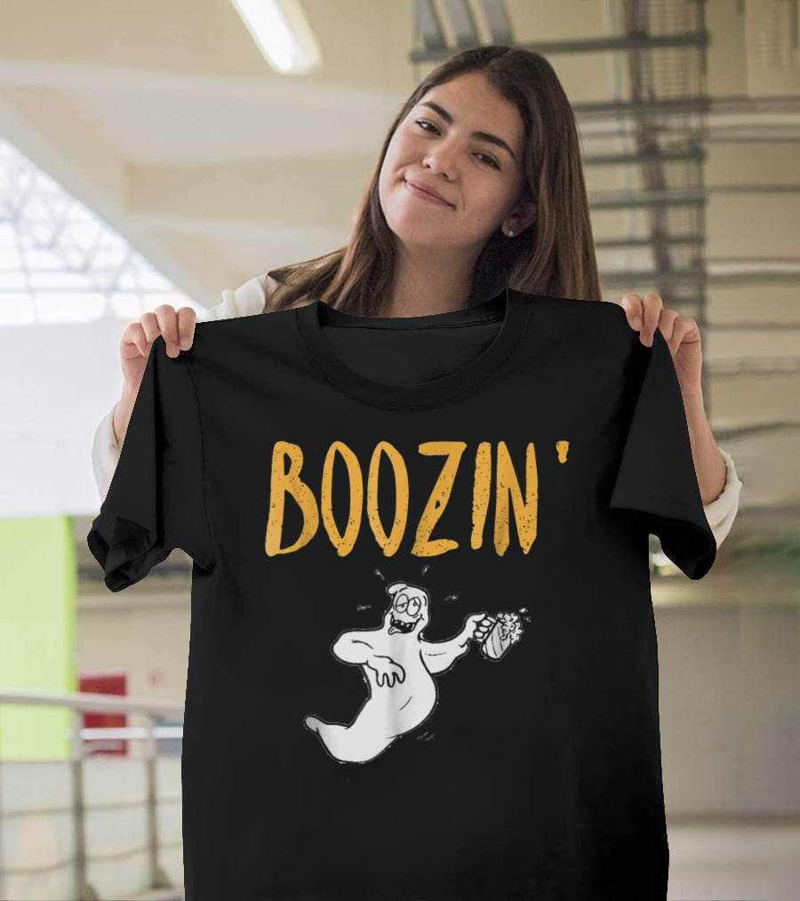 Boozin' Ghost Wine Drinking Funny Halloween T-Shirt