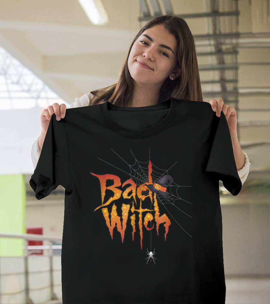 Bad Witch Funny Halloween Vintage Spider Web Hat T-Shirt