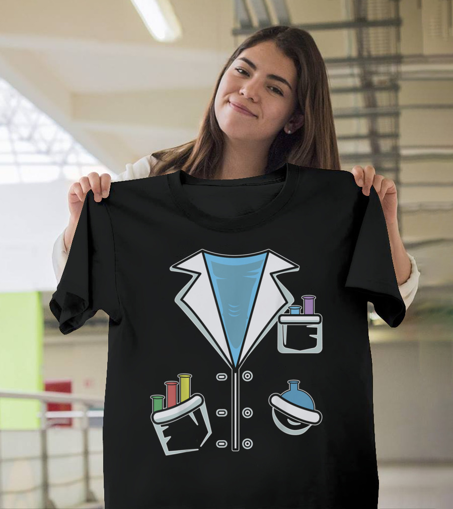 Funny Scientist Chemist Costume with Lab Coat and Beakers T-Shirt