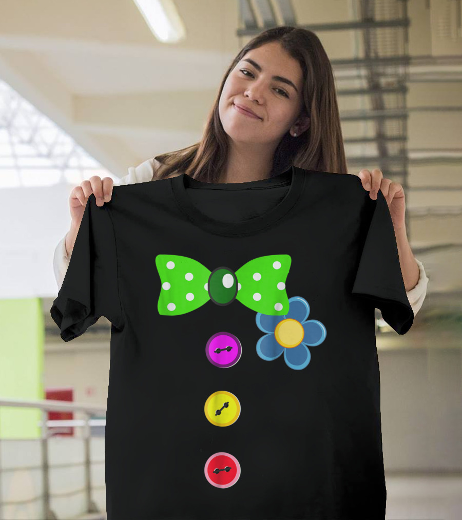 Halloween Clown Tie Costume Green Bowtie Colorful Buttons Flower T-Shirt