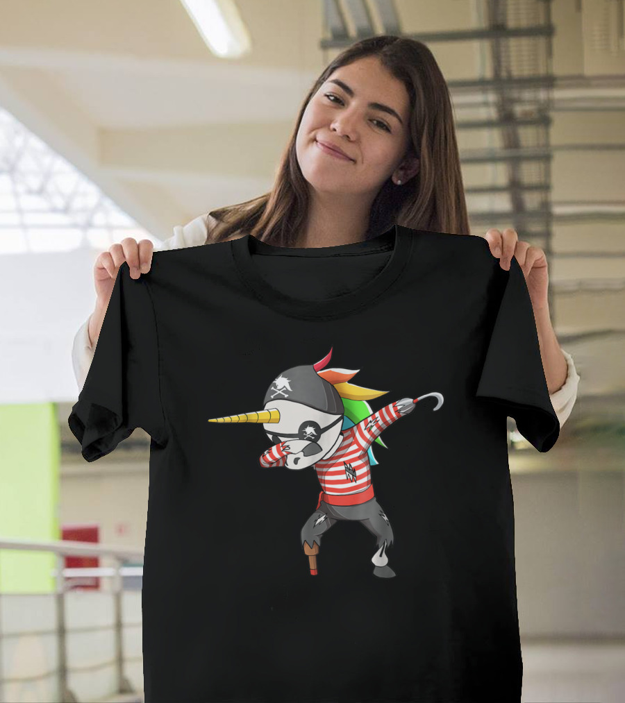 Halloween Pirate Dabbing Unicorn with Rainbow Mane T-Shirt