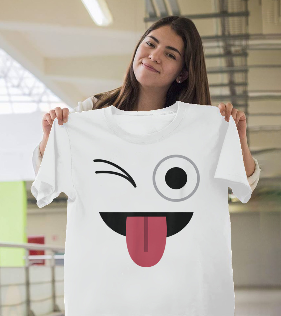 Halloween Ghost Emoji Winking Tongue Out Costume T-Shirt