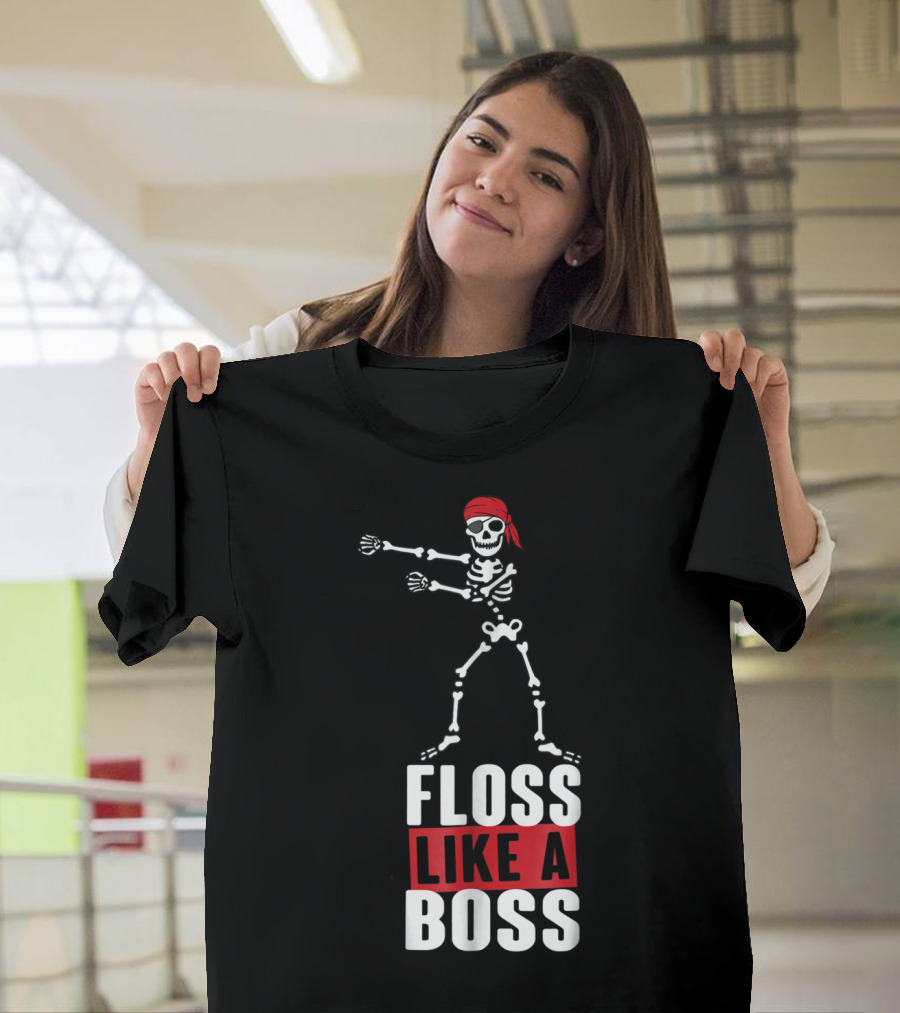 Floss Like A Boss Dancing Skeleton With Red Bandana T-Shirt