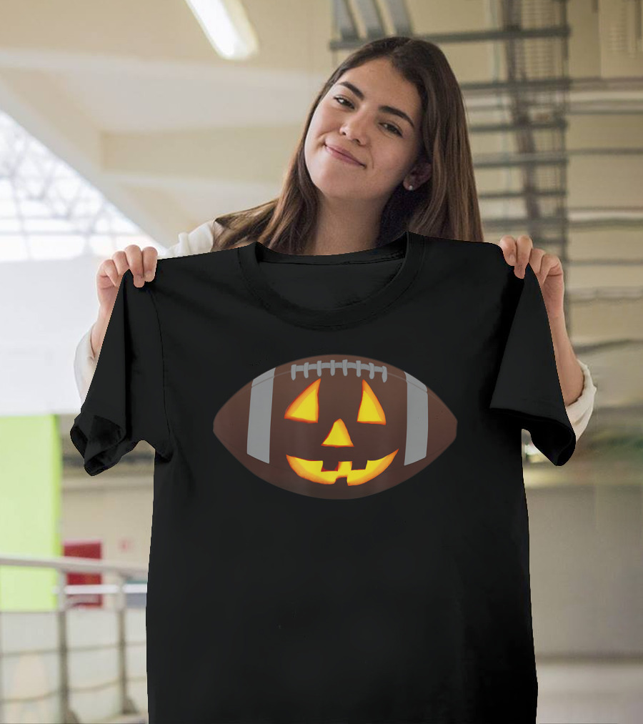 Halloween Pumpkin Face Football Creepy Funny T-Shirt