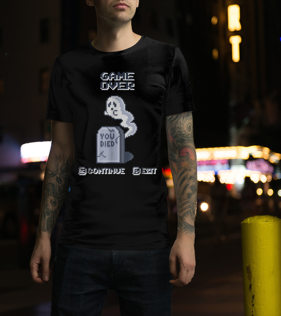 Game Over Funny Ghost Gamer You Died Halloween Pixel T-Shirt