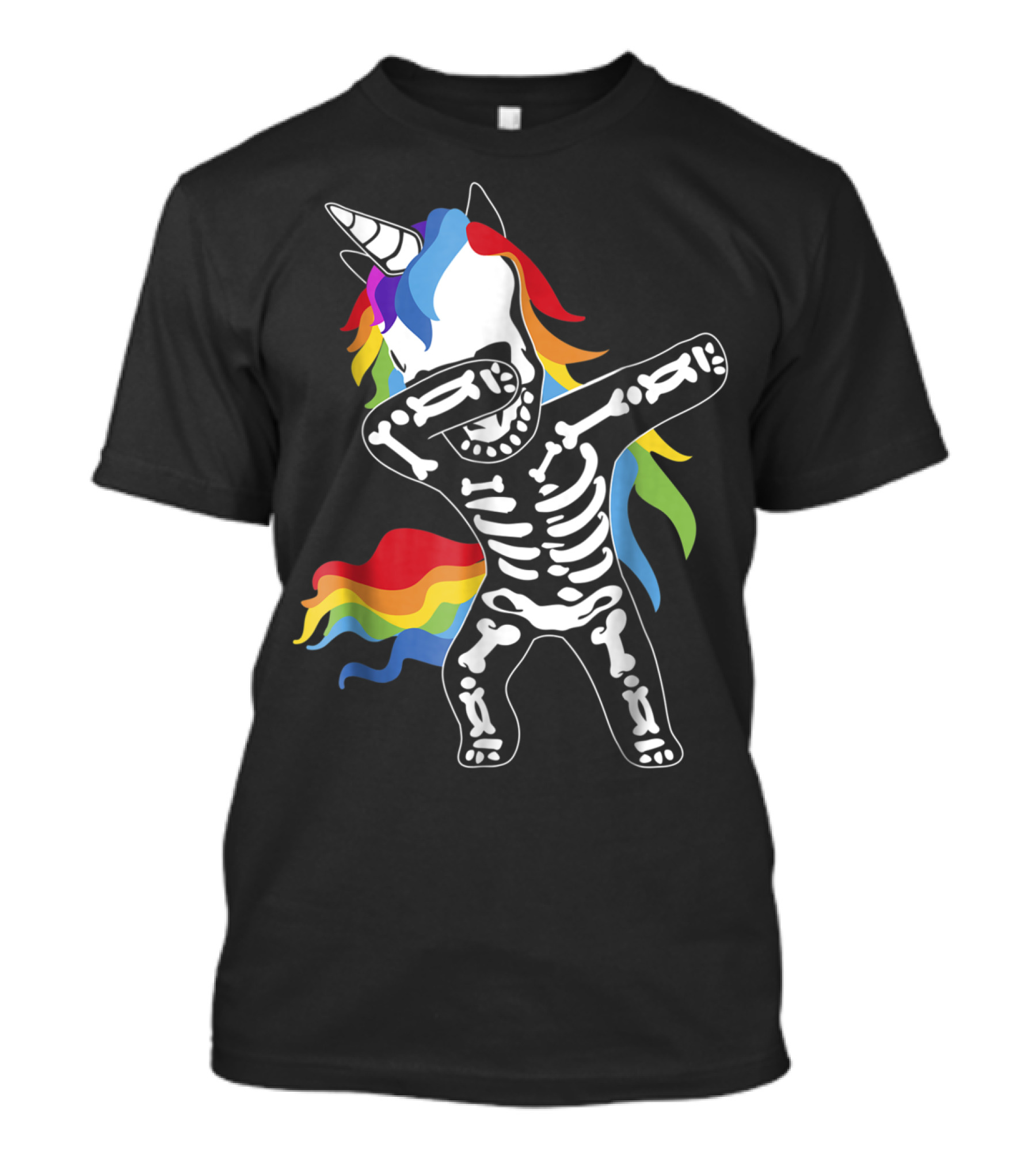Skeleton Dabbing Unicorn Rainbow Hair Halloween Funny Dab T-Shirt