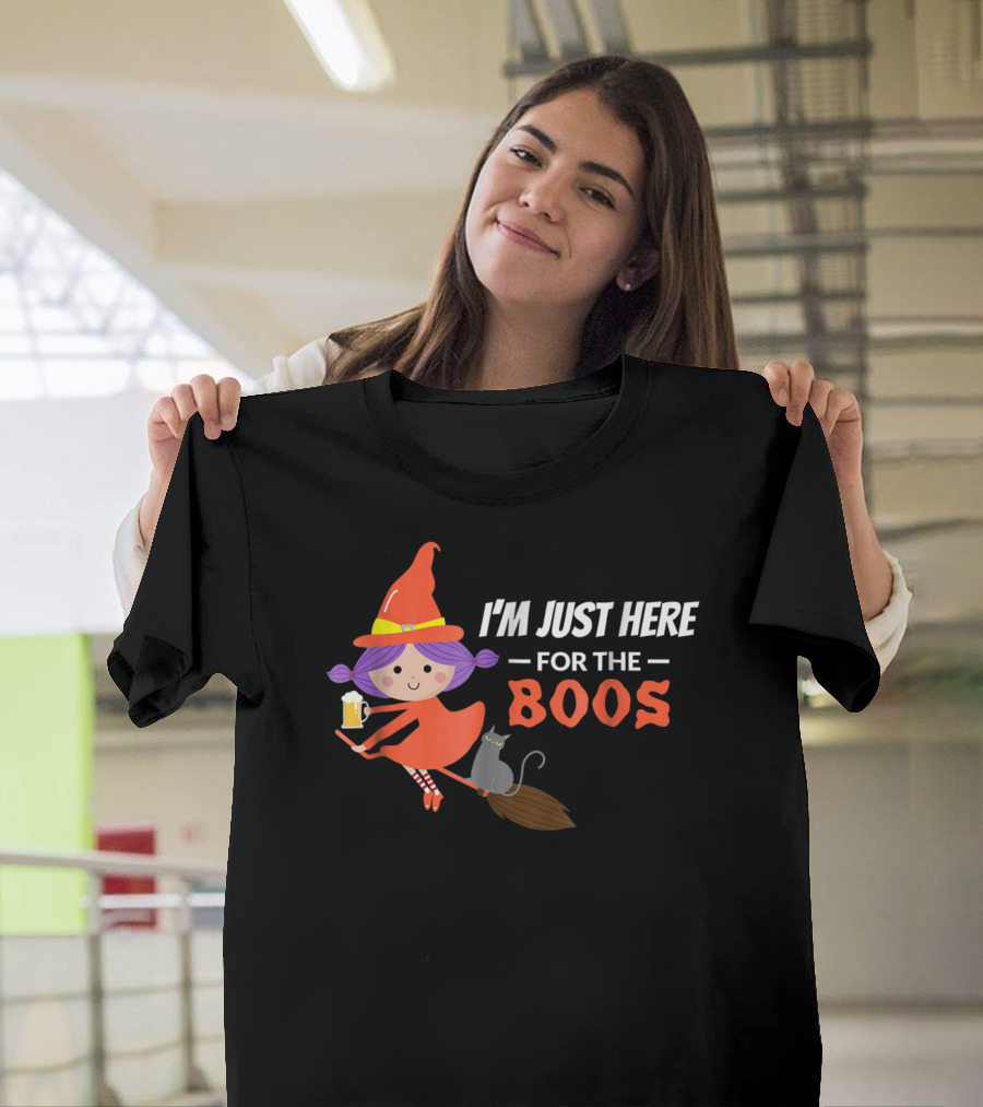 I'm Just Here For The Boos Witch with Beer and Cat T-Shirt