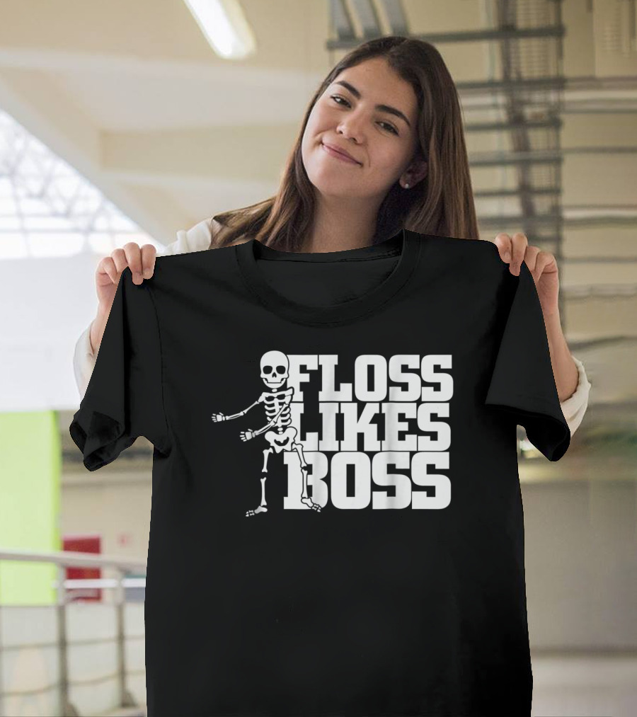 Floss Likes Boss Happy Halloween Funny Skeleton Dancing Flossing Dance T-Shirt