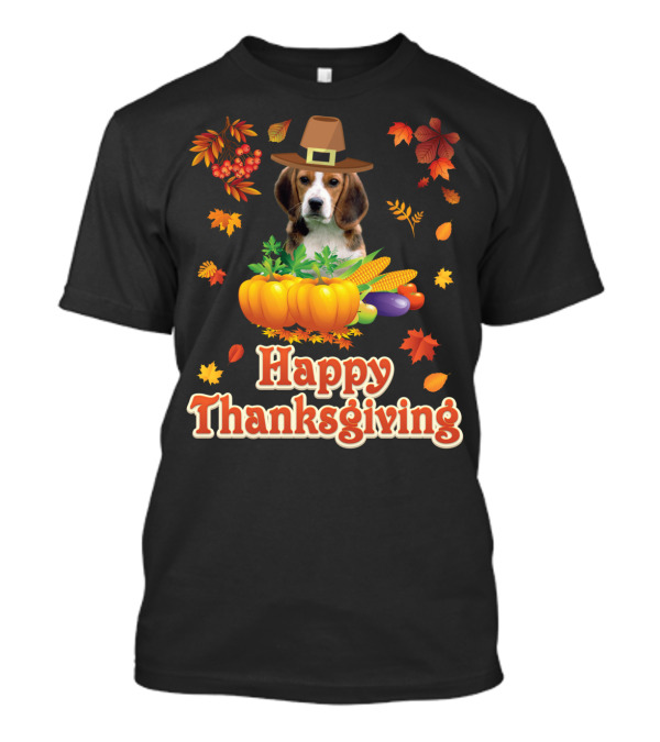 Happy Thanksgiving Beagle Dog With Harvest Festival Hat And Pumpkins T-Shirt