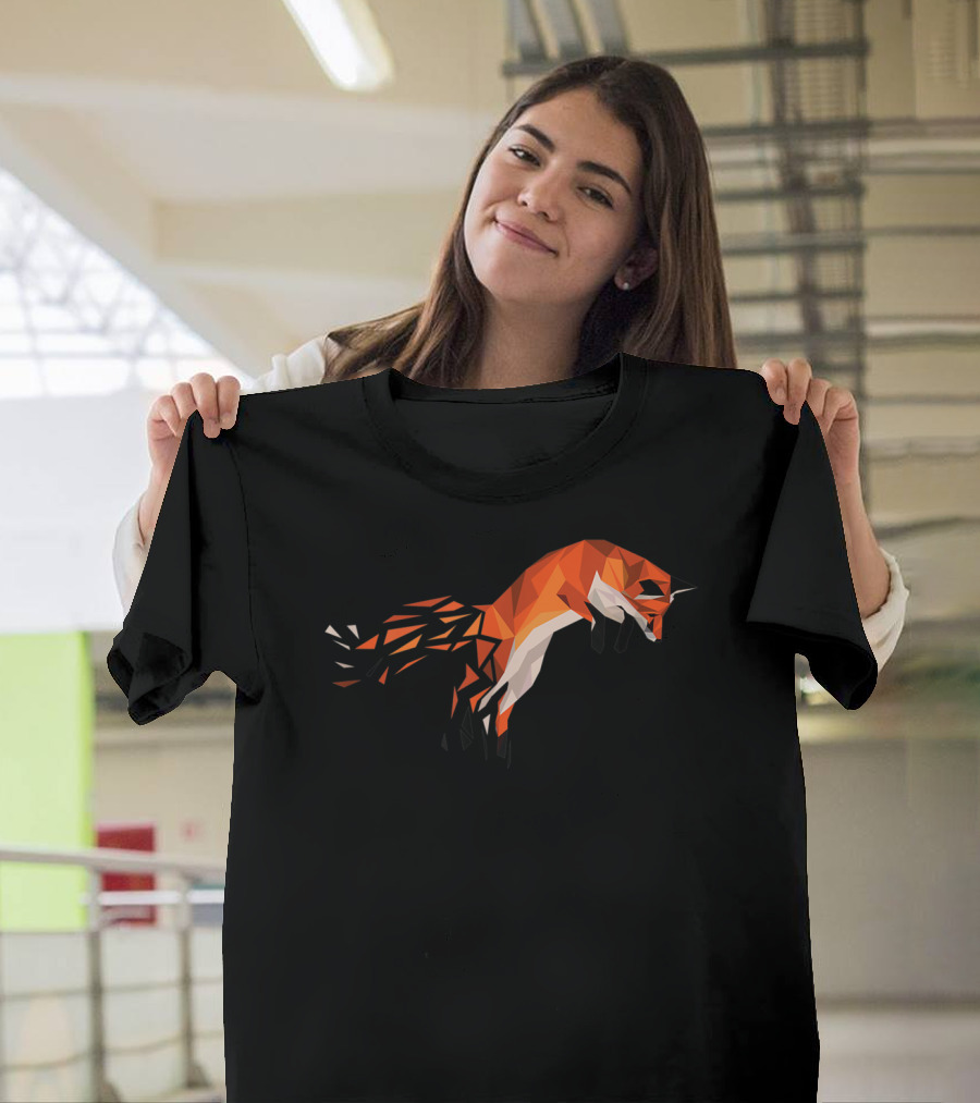 Polygon Fuchs Herren Damen Kinder Fox Geometric Art Animal Jump T-Shirt
