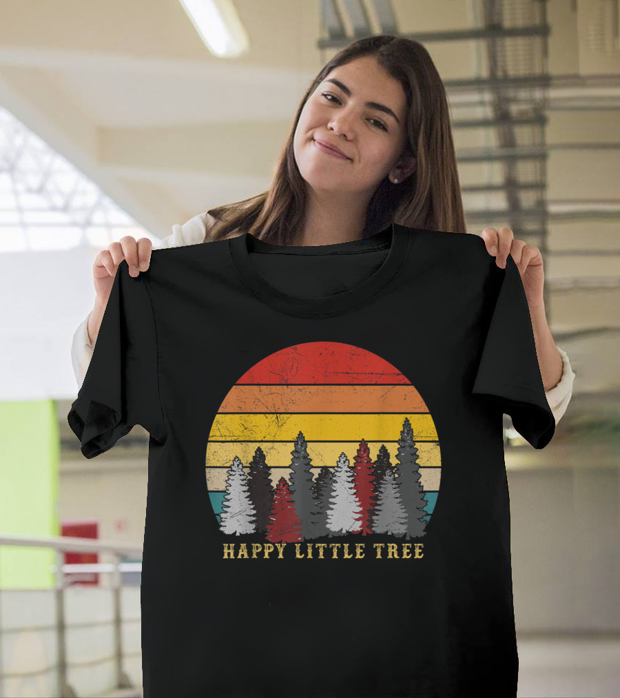 Retro Sunset Happy Little Tree Forest T-Shirt