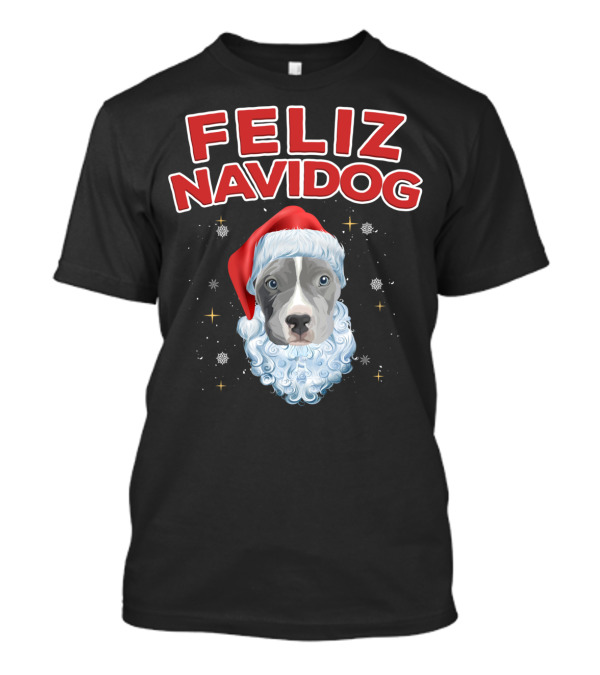 Feliz Navidog Christmas Pitbull With Santa Hat And Beard T-Shirt