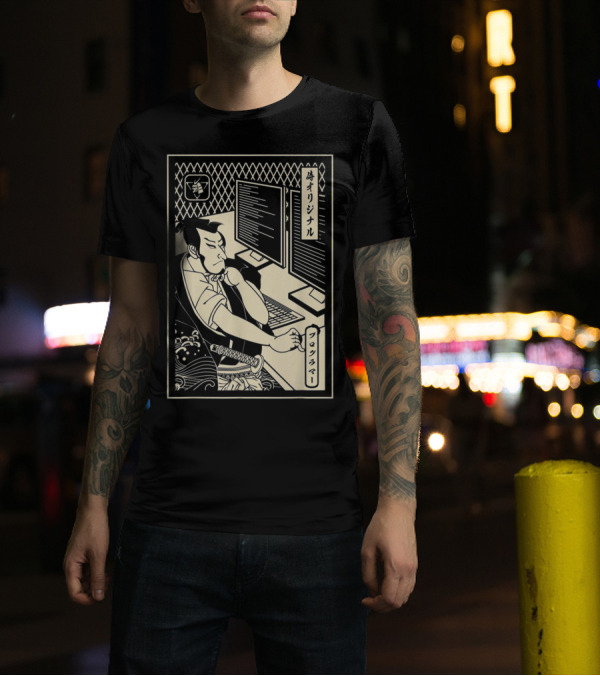 Funny Samurai Warrior Programmer At Computer Terminal T-Shirt
