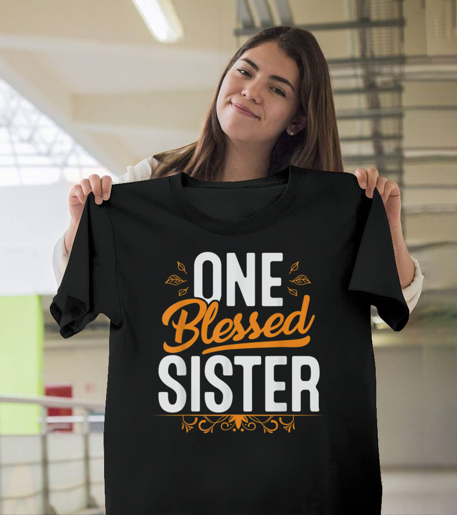 One Blessed Sister Thanksgiving Day Leaves and Swirls T-Shirt