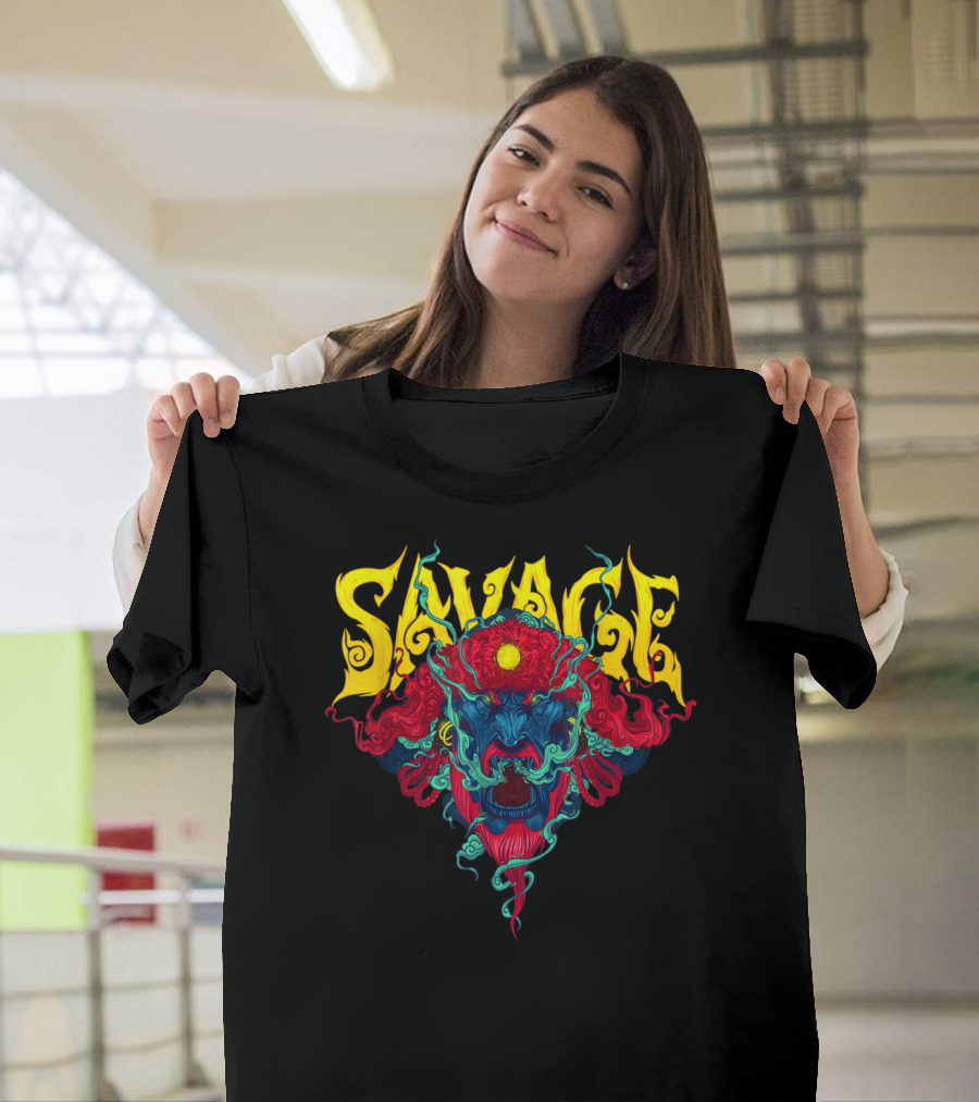 Savage King Fierce Warrior Mask Design with Vivid Colors T-Shirt