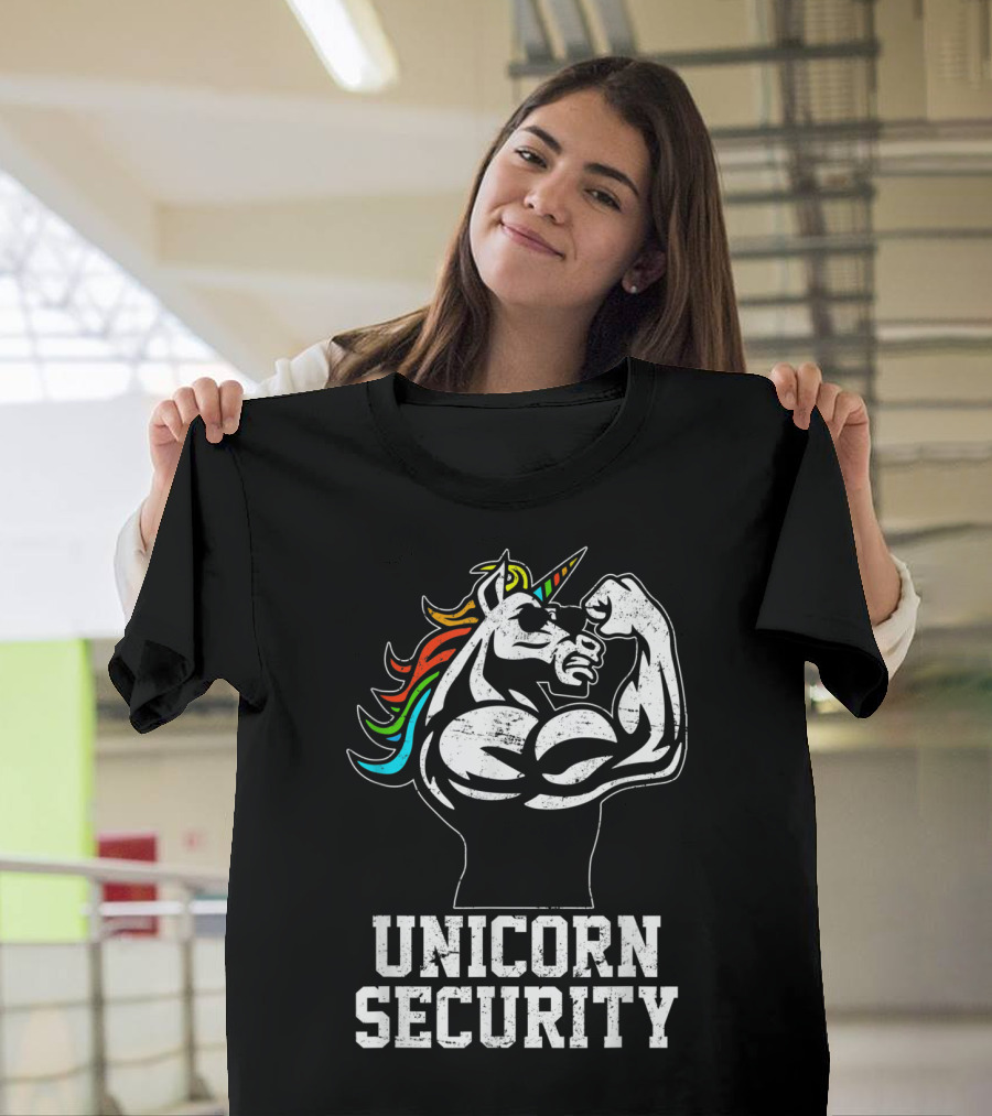 Unicorn Security Funny Gymer Dad Muscular Rainbow Mane T-Shirt