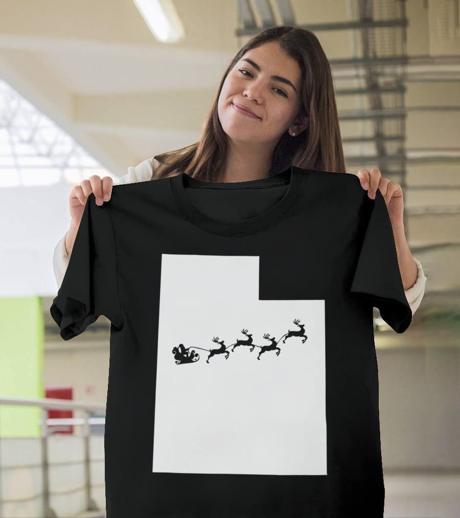 Utah Map Santa Sleigh Reindeer Christmas T-Shirt