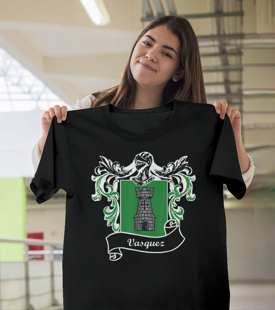Vasquez Family Coat of Arms Surname Tower Emblem Crest T-Shirt
