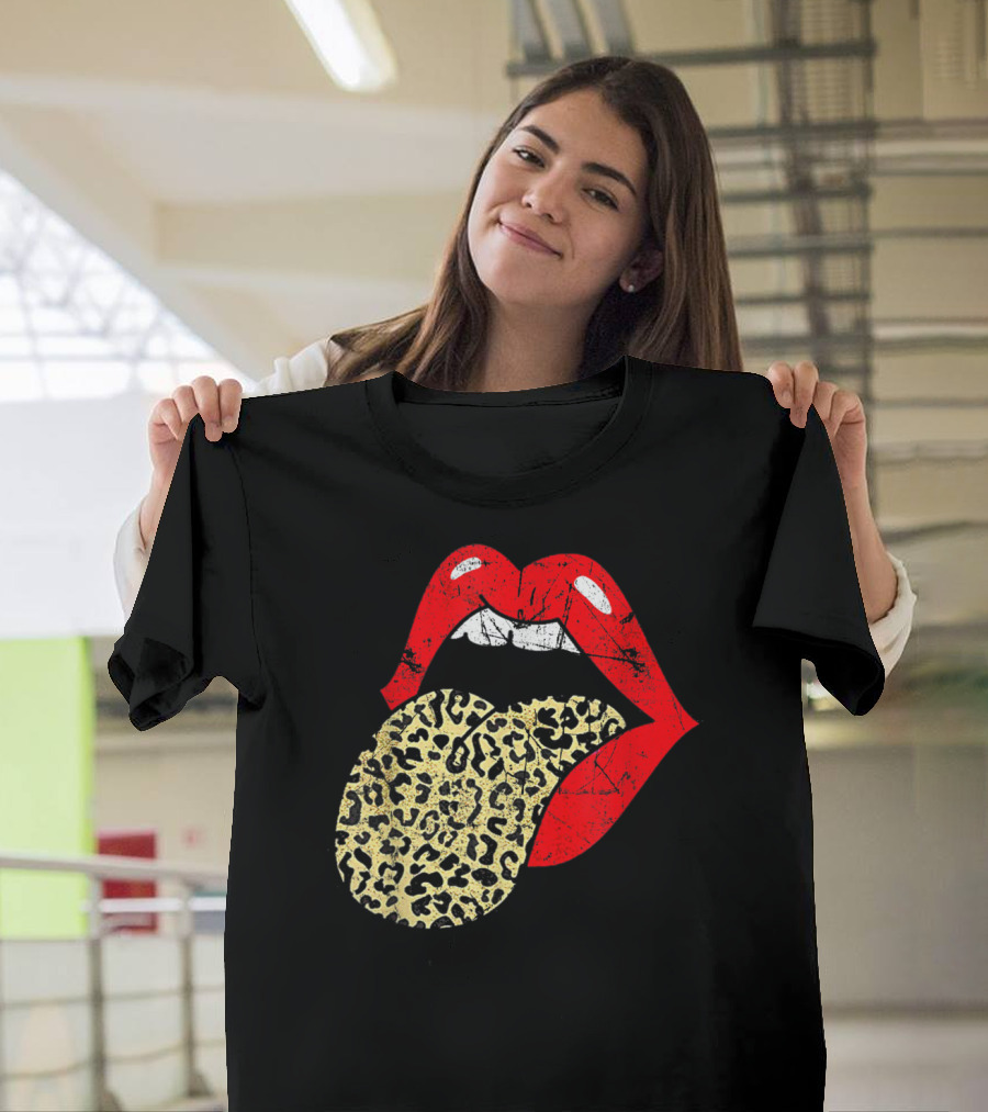 Vintage Red Lips Leopard Tongue Trendy Animal Iconic T-Shirt