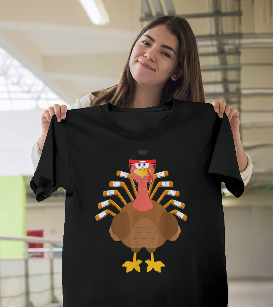 Vintage Thankful Turkey with Hockey Ice Stick Feathers T-Shirt