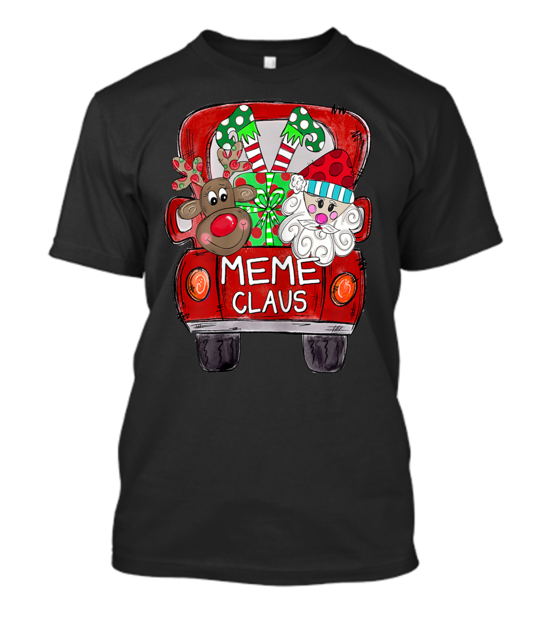 Meme Claus Santa And Reindeer In Holiday Bus T-Shirt