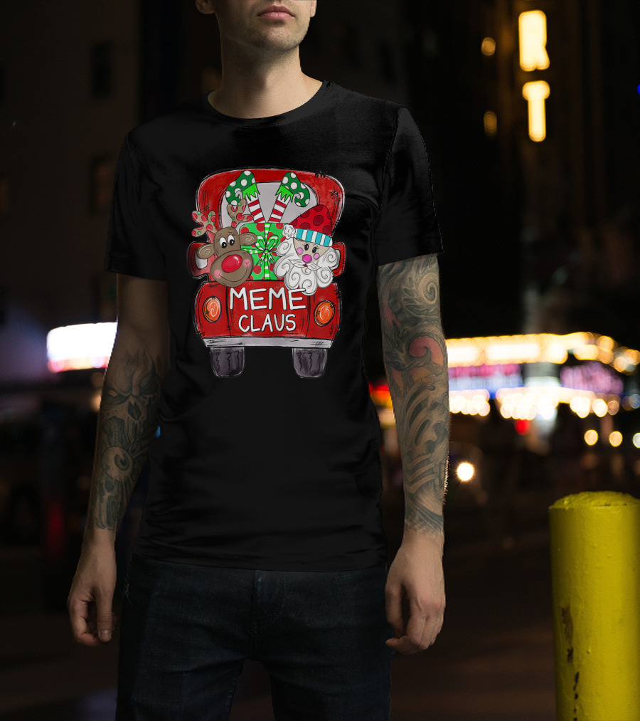 Meme Claus Santa And Reindeer In Holiday Bus T-Shirt