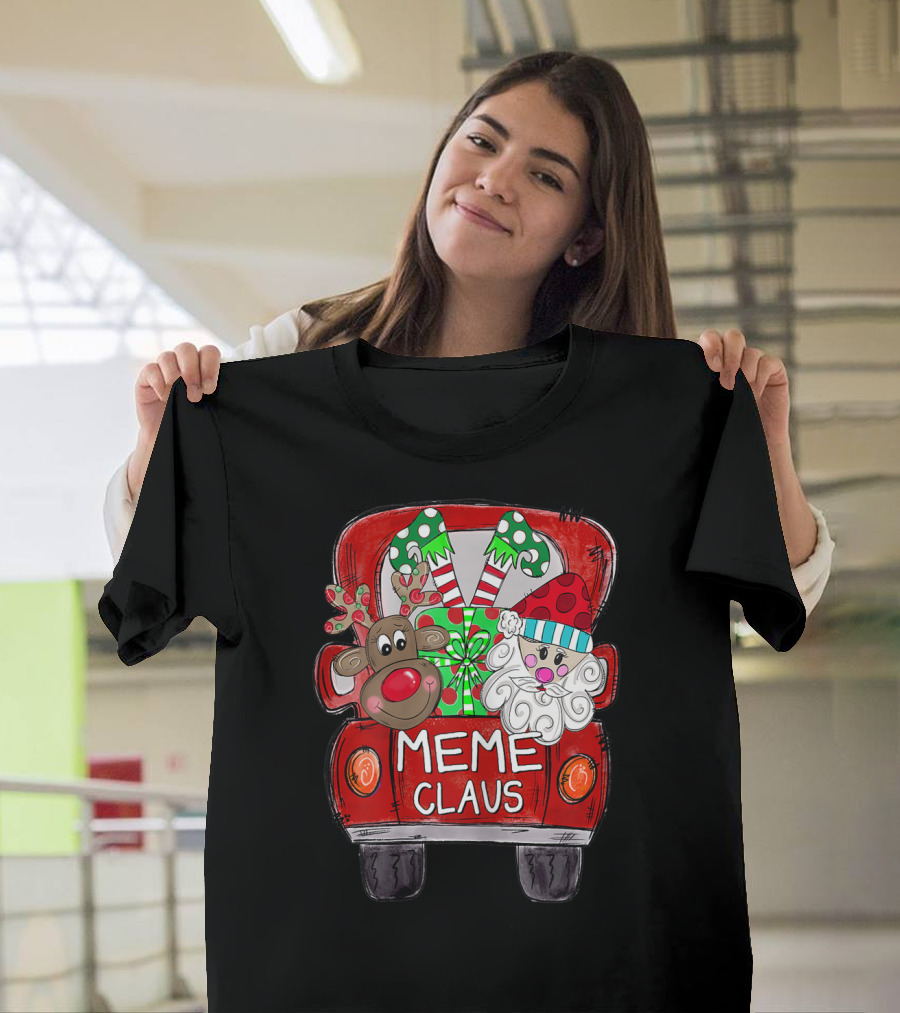 Meme Claus Santa And Reindeer In Holiday Bus T-Shirt