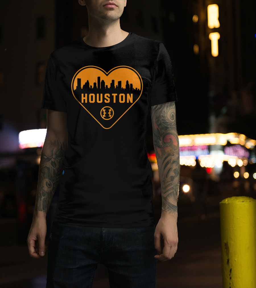 Houston Baseball Heart City Skyline T-Shirt