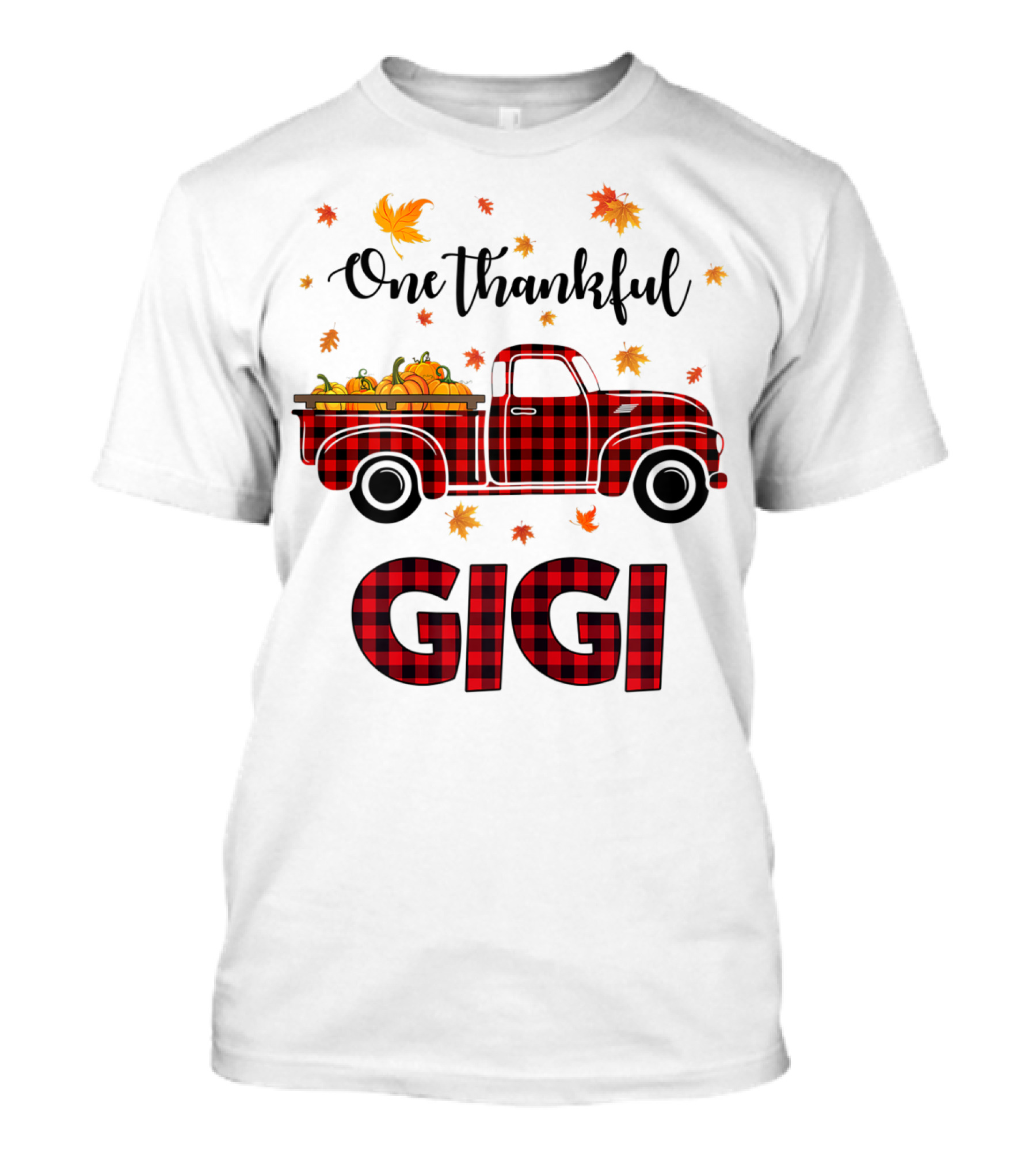 One Thankful Gigi Plaid Truck Pumpkin Fall T-Shirt