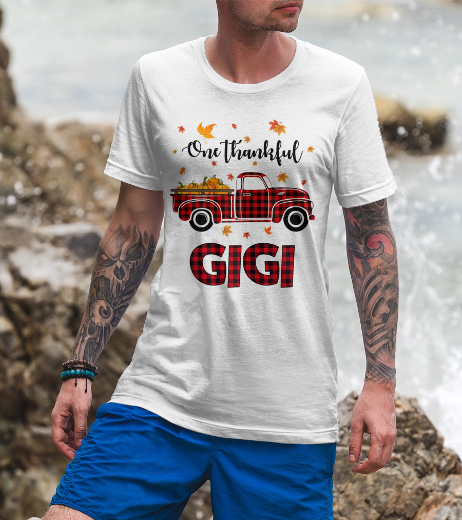One Thankful Gigi Plaid Truck Pumpkin Fall T-Shirt